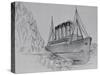 Drawing of the Titanic Hitting an Iceberg-null-Stretched Canvas