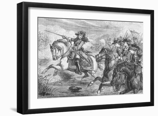 Drawing of William III on Horseback and in Battle at Boyne River-null-Framed Giclee Print