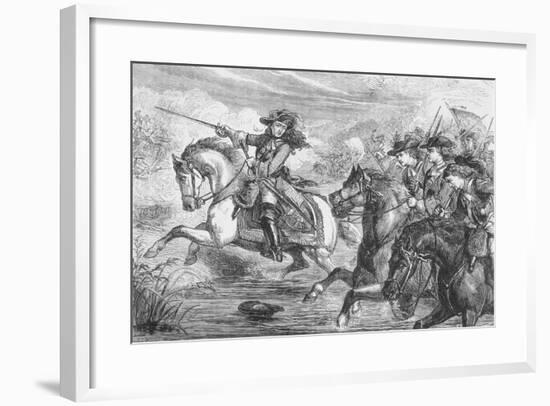 Drawing of William III on Horseback and in Battle at Boyne River-null-Framed Giclee Print