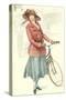 Drawing of Woman with Bicycle-null-Stretched Canvas