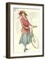 Drawing of Woman with Bicycle-null-Framed Art Print