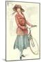 Drawing of Woman with Bicycle-null-Mounted Art Print