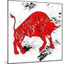 Drawing Red Angry Bull on the Grunge Background with Artwork Inscription: Take the Bull by the Horn-Ana Babii-Mounted Art Print