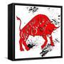 Drawing Red Angry Bull on the Grunge Background with Artwork Inscription: Take the Bull by the Horn-Ana Babii-Framed Stretched Canvas