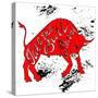 Drawing Red Angry Bull on the Grunge Background with Artwork Inscription: Take the Bull by the Horn-Ana Babii-Stretched Canvas
