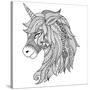 Drawing Unicorn Zentangle Style for Coloring Book, Tattoo, Shirt Design, Logo, Sign. Stylized Illus-null-Stretched Canvas