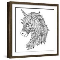 Drawing Unicorn Zentangle Style for Coloring Book, Tattoo, Shirt Design, Logo, Sign. Stylized Illus-null-Framed Art Print