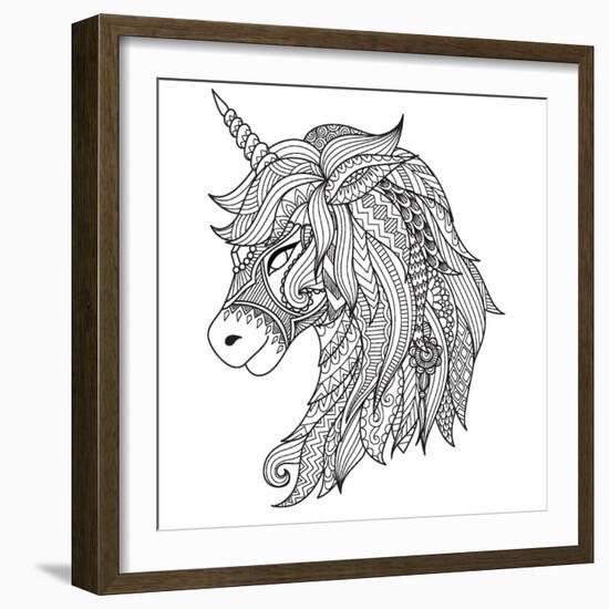 Drawing Unicorn Zentangle Style for Coloring Book, Tattoo, Shirt Design, Logo, Sign. Stylized Illus-null-Framed Art Print