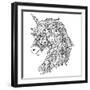 Drawing Unicorn Zentangle Style for Coloring Book, Tattoo, Shirt Design, Logo, Sign. Stylized Illus-null-Framed Art Print