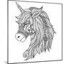 Drawing Unicorn Zentangle Style for Coloring Book, Tattoo, Shirt Design, Logo, Sign. Stylized Illus-null-Mounted Art Print