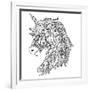 Drawing Unicorn Zentangle Style for Coloring Book, Tattoo, Shirt Design, Logo, Sign. Stylized Illus-null-Framed Art Print