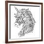 Drawing Unicorn Zentangle Style for Coloring Book, Tattoo, Shirt Design, Logo, Sign. Stylized Illus-null-Framed Art Print