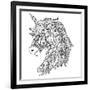 Drawing Unicorn Zentangle Style for Coloring Book, Tattoo, Shirt Design, Logo, Sign. Stylized Illus-null-Framed Art Print