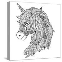 Drawing Unicorn Zentangle Style for Coloring Book, Tattoo, Shirt Design, Logo, Sign. Stylized Illus-null-Stretched Canvas