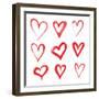 Drawing with a Brush in the Shape of Heart. Set of Love Symbols on White Background, Vector Illustr-Liliya K-Framed Art Print