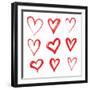 Drawing with a Brush in the Shape of Heart. Set of Love Symbols on White Background, Vector Illustr-Liliya K-Framed Art Print