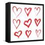 Drawing with a Brush in the Shape of Heart. Set of Love Symbols on White Background, Vector Illustr-Liliya K-Framed Stretched Canvas