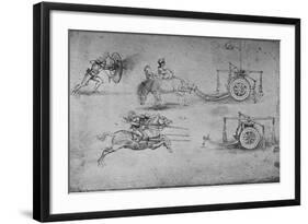 'Drawings of Chariots Armed with Flails, of an Archer with a Shield', c1480, (1945)-Leonardo Da Vinci-Framed Giclee Print