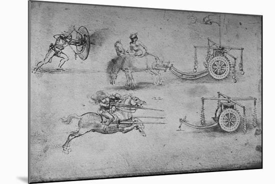 'Drawings of Chariots Armed with Flails, of an Archer with a Shield', c1480, (1945)-Leonardo Da Vinci-Mounted Giclee Print