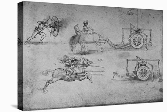 'Drawings of Chariots Armed with Flails, of an Archer with a Shield', c1480, (1945)-Leonardo Da Vinci-Stretched Canvas