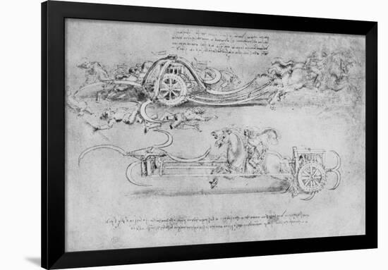 'Drawings of Two Types of Chariot Armed with Scythes', c1480 (1945)-Leonardo Da Vinci-Framed Giclee Print