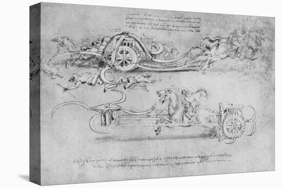 'Drawings of Two Types of Chariot Armed with Scythes', c1480 (1945)-Leonardo Da Vinci-Stretched Canvas