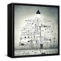 Drawn Business Plan on Wall Illuminated by Lamp-Sergey Nivens-Framed Stretched Canvas