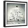 Drawn Business Plan on Wall Illuminated by Lamp-Sergey Nivens-Framed Photographic Print