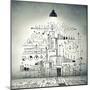 Drawn Business Plan on Wall Illuminated by Lamp-Sergey Nivens-Mounted Photographic Print