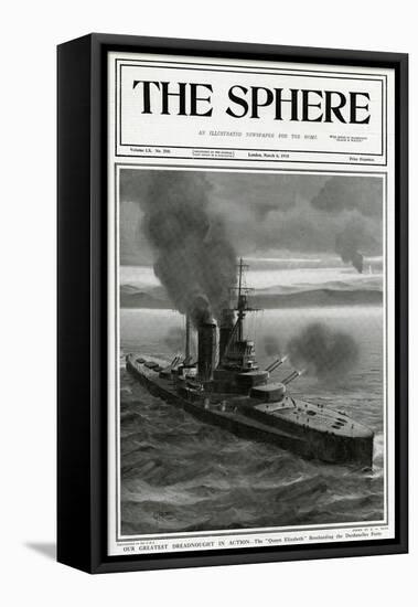 Dreadnought Queen Elizabeth in Action-G.h. Davis-Framed Stretched Canvas