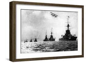 Dreadnoughts and Hydroplane, British Grand Fleet, North Sea, First World War, 1914-null-Framed Giclee Print