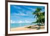 Dream Beach with Palm Trees on the White Sand, Sun Loungers, Turquoise Ocean and Beautiful Clouds I-DMITRII STARTCEV-Framed Photographic Print