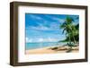 Dream Beach with Palm Trees on the White Sand, Sun Loungers, Turquoise Ocean and Beautiful Clouds I-DMITRII STARTCEV-Framed Photographic Print