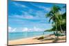 Dream Beach with Palm Trees on the White Sand, Sun Loungers, Turquoise Ocean and Beautiful Clouds I-DMITRII STARTCEV-Mounted Photographic Print