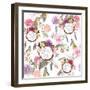 Dream Catcher, Flowers, Feathers. Seamless Pattern. Watercolor-Le Panda-Framed Art Print