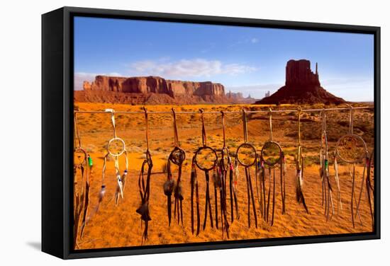 Dreamcatcher Monument West Mitten Butte Morning With Navajo Indian Crafts Utah-holbox-Framed Stretched Canvas