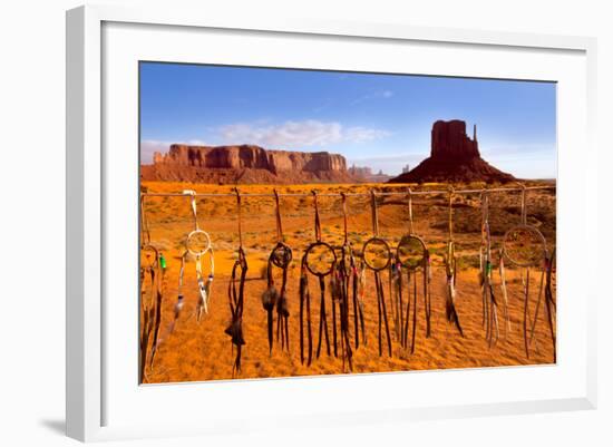 Dreamcatcher Monument West Mitten Butte Morning With Navajo Indian Crafts Utah-holbox-Framed Art Print