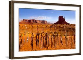 Dreamcatcher Monument West Mitten Butte Morning With Navajo Indian Crafts Utah-holbox-Framed Art Print