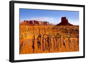 Dreamcatcher Monument West Mitten Butte Morning With Navajo Indian Crafts Utah-holbox-Framed Art Print