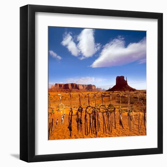 Dreamcatcher Monument West Mitten Butte Morning With Navajo Indian Crafts Utah-holbox-Framed Art Print