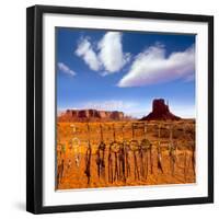 Dreamcatcher Monument West Mitten Butte Morning With Navajo Indian Crafts Utah-holbox-Framed Art Print