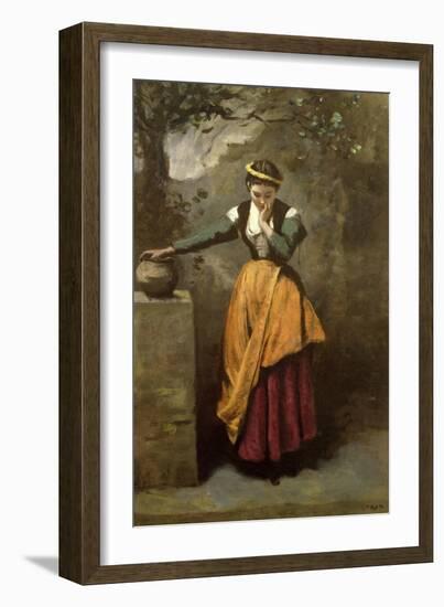 Dreamer at the Fountain, C.1860-Jean-Baptiste-Camille Corot-Framed Giclee Print