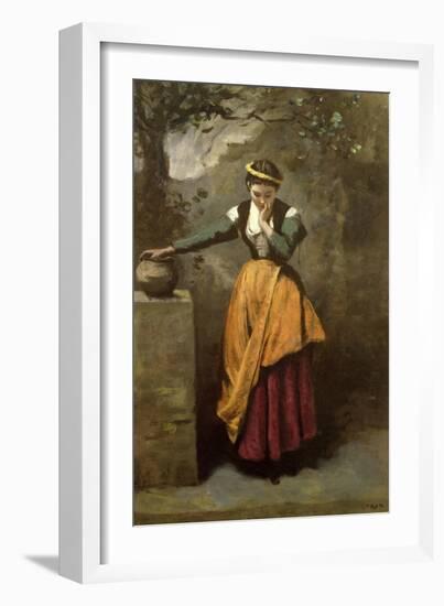 Dreamer at the Fountain, C.1860-Jean-Baptiste-Camille Corot-Framed Giclee Print