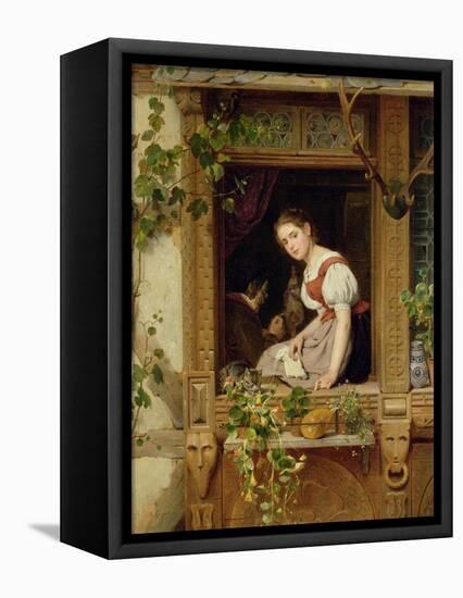 Dreaming on the Windowsill-August Friedrich Siegert-Framed Stretched Canvas