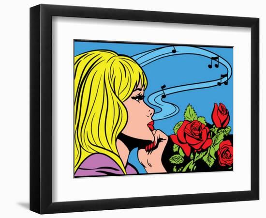 Dreaming Pop Art Girl-UltraPop-Framed Art Print