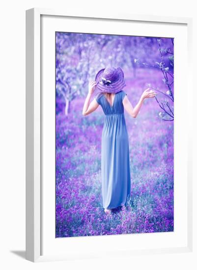 Dreamy, Fine Art Photo of Seductive Woman in Fairy Garden, Romantic Girl in Elegant Long Dress on P-Anna Omelchenko-Framed Photographic Print