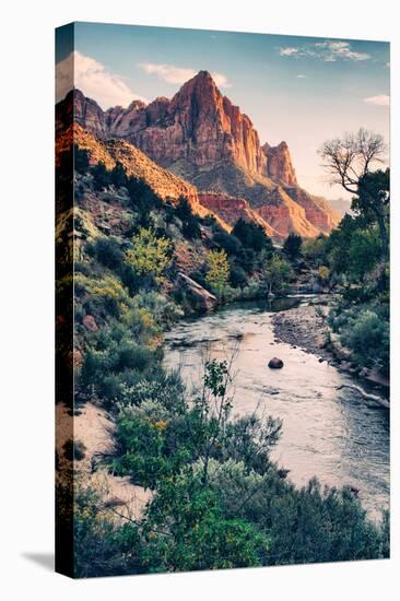 Dreamy Zion, Virgin River and Watchmen in Autumn, Zion National Park-Vincent James-Stretched Canvas