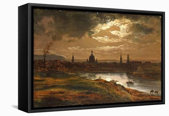 Dresden by Moonlight-Johan Christian Clausen Dahl-Framed Stretched Canvas