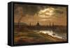 Dresden by Moonlight-Johan Christian Clausen Dahl-Framed Stretched Canvas