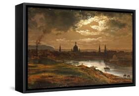 Dresden by Moonlight-Johan Christian Clausen Dahl-Framed Stretched Canvas